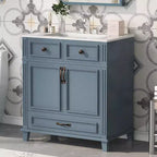 30 Inch White Bathroom Vanity with Sink 30 Sink Cabinet with Storage Cabinet & Bottom Drawer, Solid Wood Frame, Drop-in Countertop
