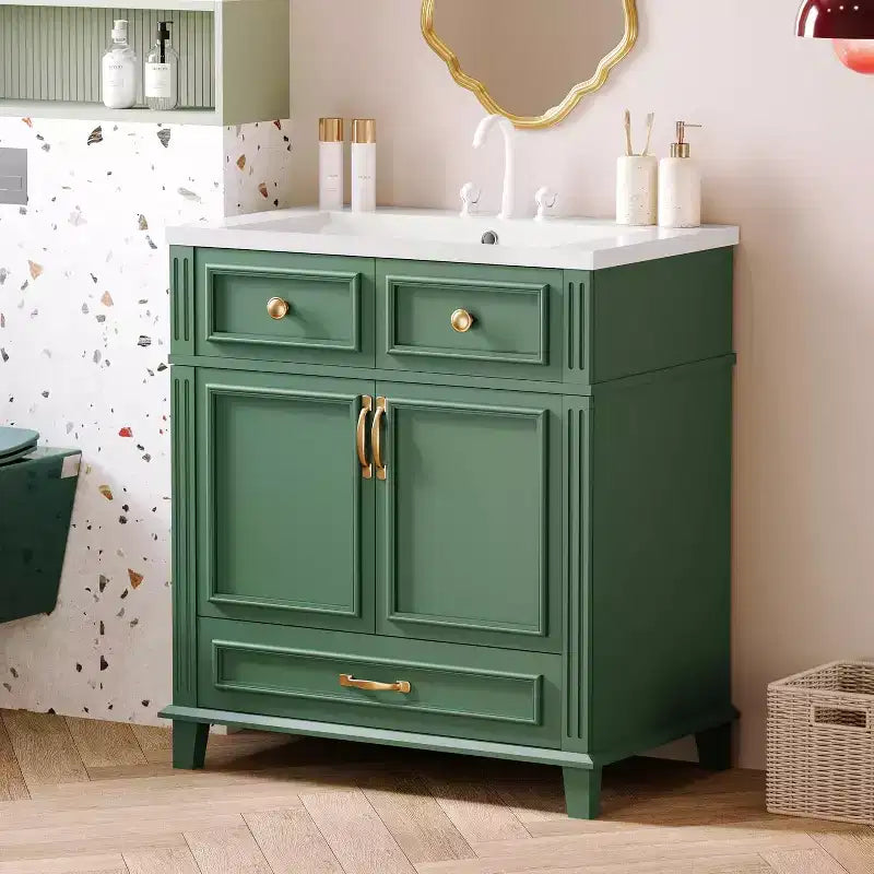 Meuble-lavabo de salle de bain blanc de 30 pouces avec lavabo, armoire de lavabo de 30 pouces avec rangement et tiroir inférieur, cadre en bois massif, comptoir encastré