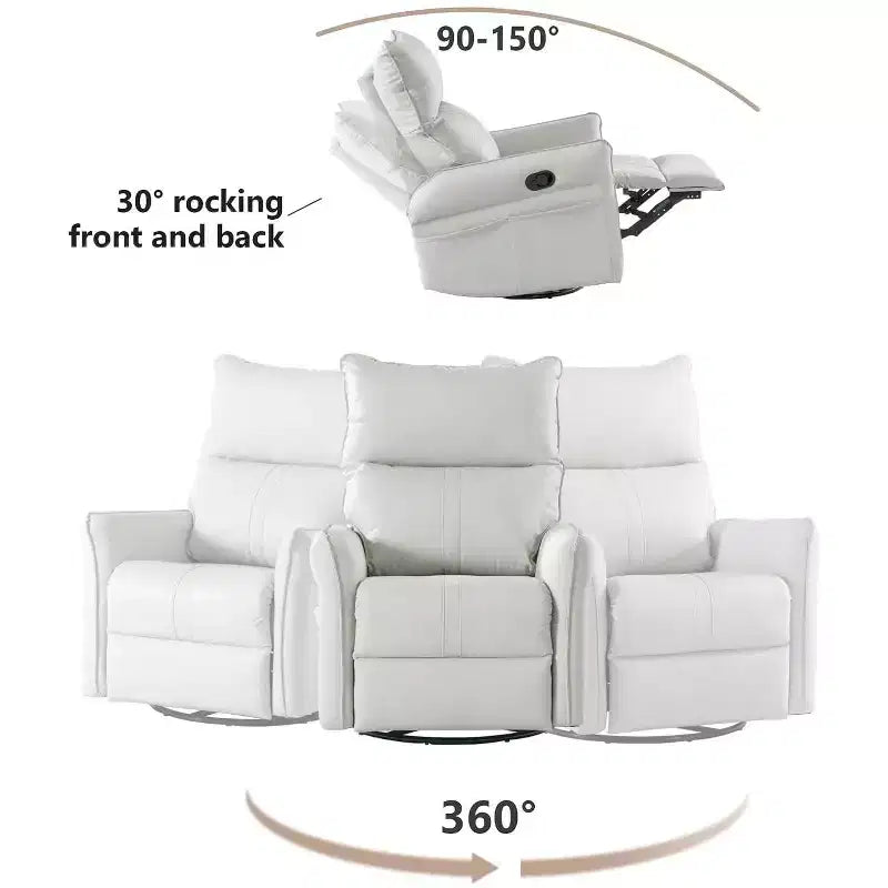 Fauteuil inclinable à bascule avec poches latérales, rotation à 360°, canapé inclinable, fauteuil pivotant de lecture pour salon, salle de cinéma, chambre, gris clair
