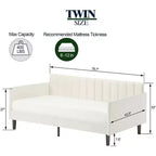 Canapé-lit double en velours avec dossier capitonné côtelé, support robuste à lattes, couchage rembourré blanc pour chambre ou salon, aucun sommier tapissier requis