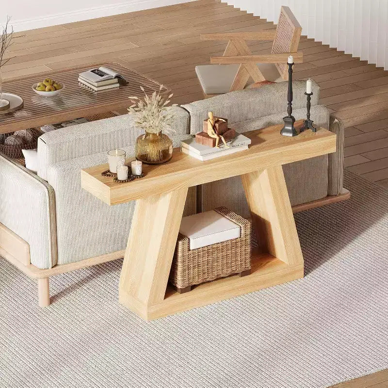 Acekool Table Console d'entrée Industrielle à 2 Niveaux avec Étagères de Rangement Ouvertes, Table Basse de Ferme pour Salon