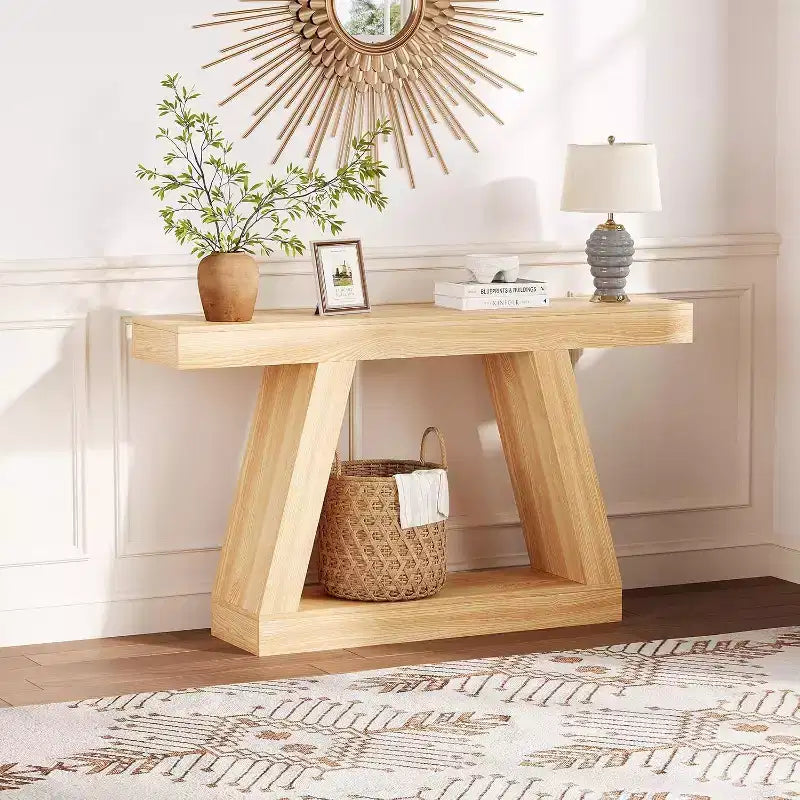 Acekool Table Console d'entrée Industrielle à 2 Niveaux avec Étagères de Rangement Ouvertes, Table Basse de Ferme pour Salon