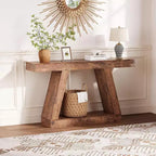 Acekool Table Console d'entrée Industrielle à 2 Niveaux avec Étagères de Rangement Ouvertes, Table Basse de Ferme pour Salon