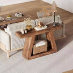 Acekool Table Console d'entrée Industrielle à 2 Niveaux avec Étagères de Rangement Ouvertes, Table Basse de Ferme pour Salon