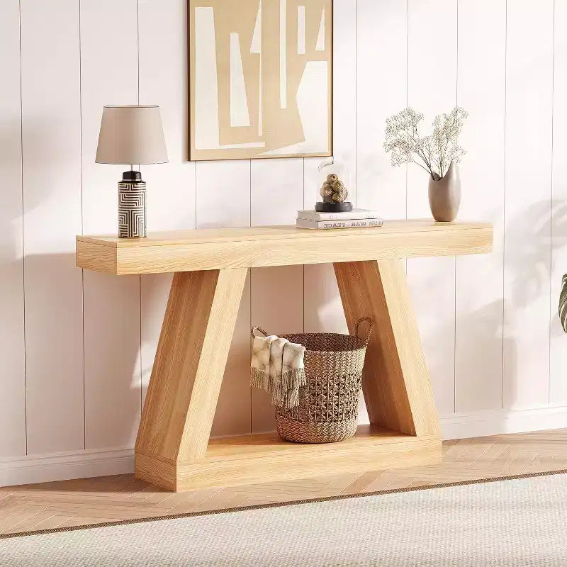 Acekool Table Console d'entrée Industrielle à 2 Niveaux avec Étagères de Rangement Ouvertes, Table Basse de Ferme pour Salon