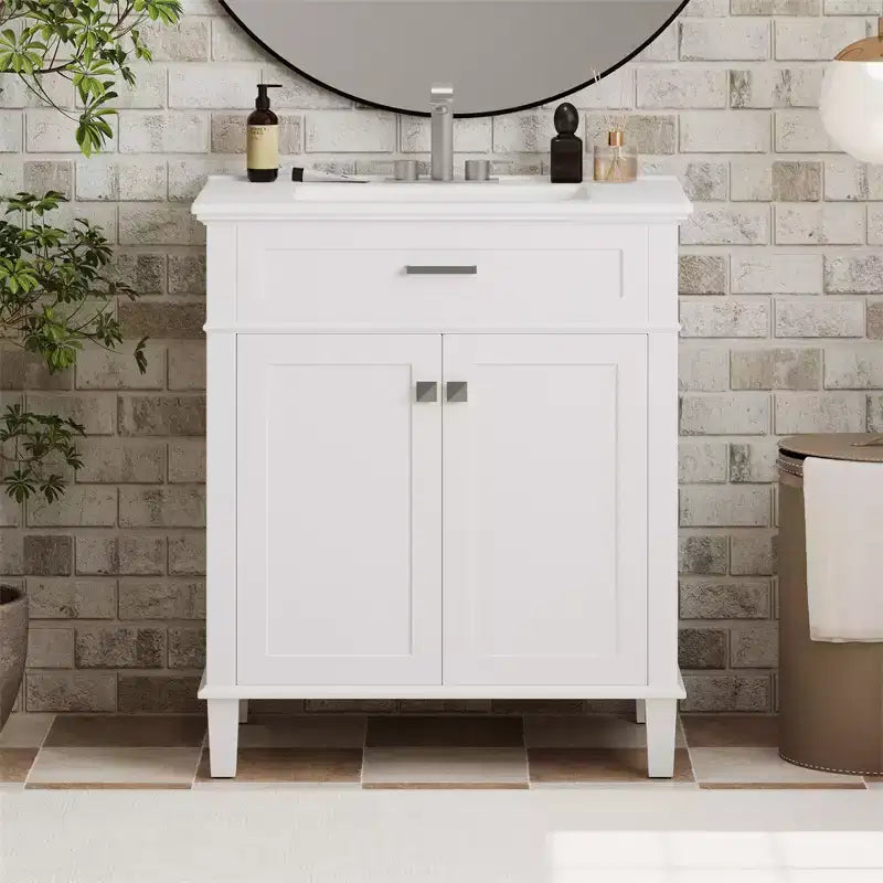 Meuble-lavabo de salle de bain avec vasque intégrée, meuble de rangement de salle de bain moderne avec 2 portes à fermeture douce, étagères réglables, meubles-lavabos