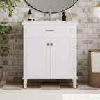 Meuble-lavabo de salle de bain avec vasque intégrée, meuble de rangement de salle de bain moderne avec 2 portes à fermeture douce, étagères réglables, meubles-lavabos