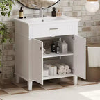 Meuble-lavabo de salle de bain avec vasque intégrée, meuble de rangement de salle de bain moderne avec 2 portes à fermeture douce, étagères réglables, meubles-lavabos