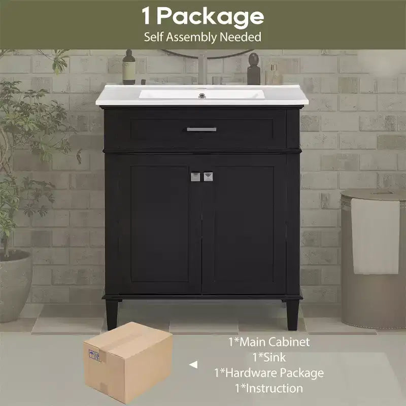 Meuble-lavabo de salle de bain avec vasque intégrée, meuble de rangement de salle de bain moderne avec 2 portes à fermeture douce, étagères réglables, meubles-lavabos