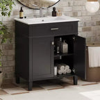 Meuble-lavabo de salle de bain avec vasque intégrée, meuble de rangement de salle de bain moderne avec 2 portes à fermeture douce, étagères réglables, meubles-lavabos