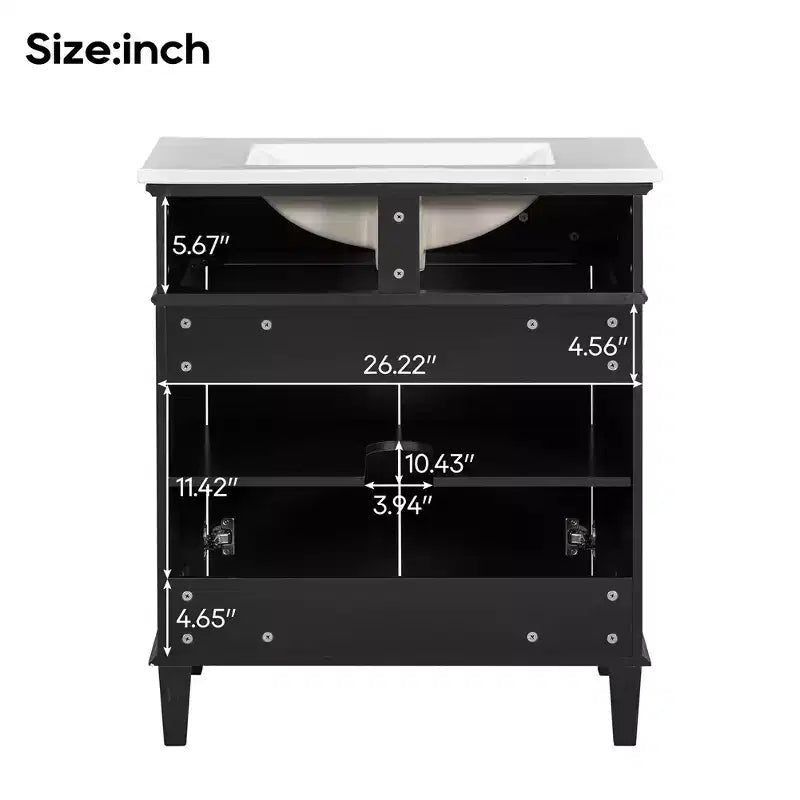 Meuble-lavabo de salle de bain avec vasque intégrée, meuble de rangement de salle de bain moderne avec 2 portes à fermeture douce, étagères réglables, meubles-lavabos
