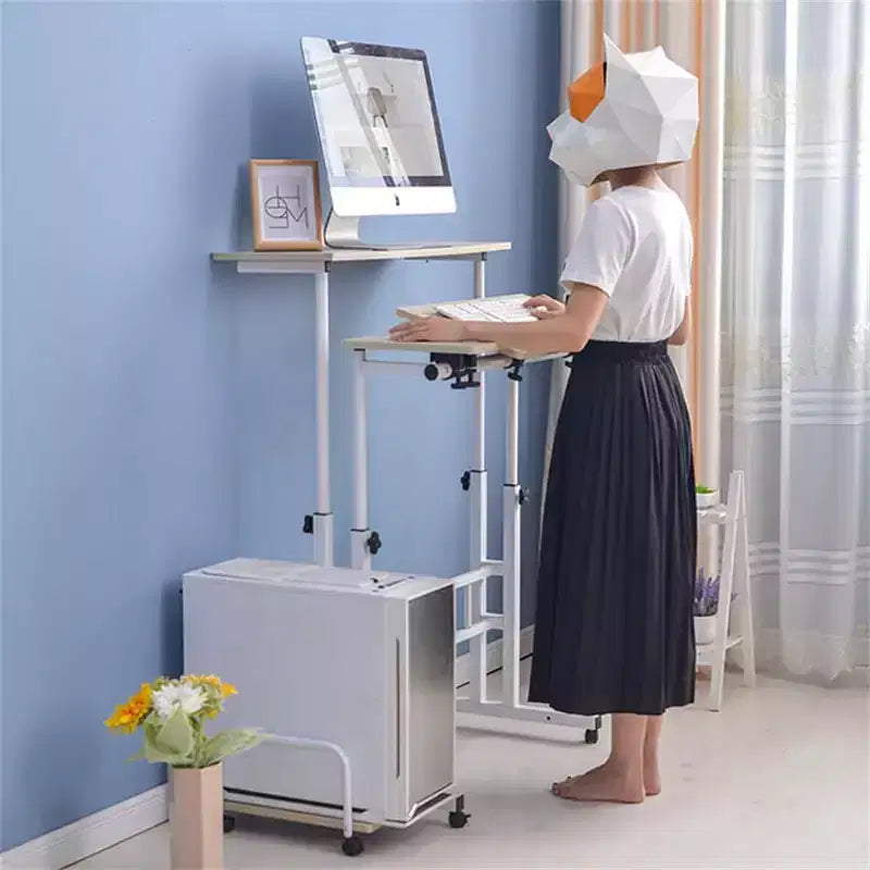 Bureau debout portable réglable en hauteur 67-155 cm, bureau d'ordinateur mobile avec roulettes, plateau inclinable et support CPU, chariot de table d'ordinateur portable roulant pour bureau à domicile