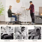 Bureau debout portable réglable en hauteur 67-155 cm, bureau d'ordinateur mobile avec roulettes, plateau inclinable et support CPU, chariot de table d'ordinateur portable roulant pour bureau à domicile
