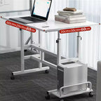 Bureau debout portable réglable en hauteur 67-155 cm, bureau d'ordinateur mobile avec roulettes, plateau inclinable et support CPU, chariot de table d'ordinateur portable roulant pour bureau à domicile