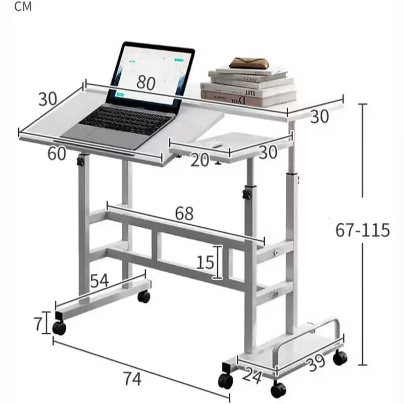 Bureau debout portable réglable en hauteur 67-155 cm, bureau d'ordinateur mobile avec roulettes, plateau inclinable et support CPU, chariot de table d'ordinateur portable roulant pour bureau à domicile