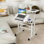 Bureau debout portable réglable en hauteur 67-155 cm, bureau d'ordinateur mobile avec roulettes, plateau inclinable et support CPU, chariot de table d'ordinateur portable roulant pour bureau à domicile