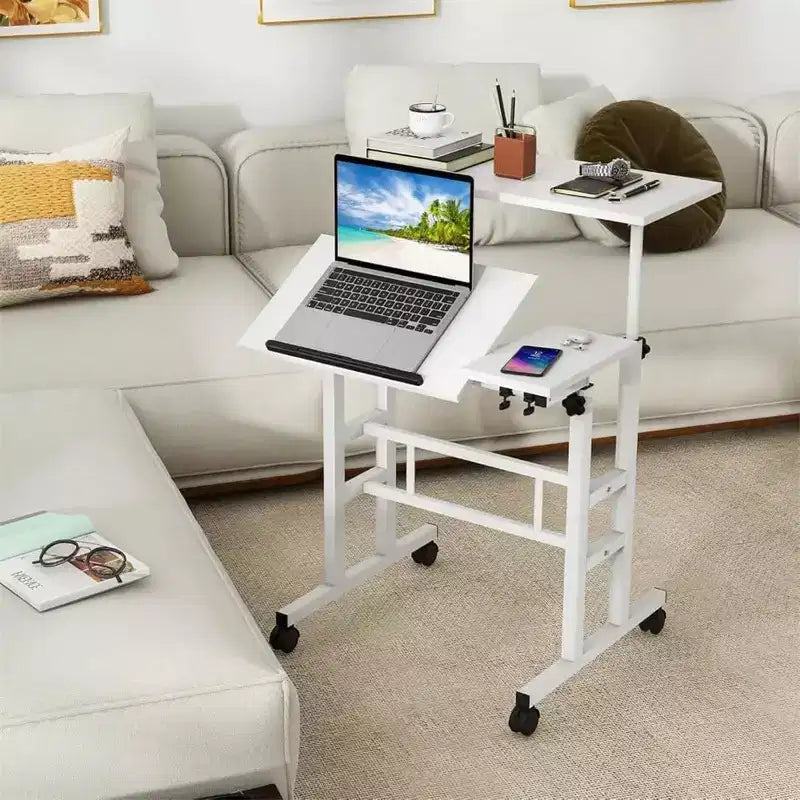 Bureau debout portable réglable en hauteur 67-155 cm, bureau d'ordinateur mobile avec roulettes, plateau inclinable et support CPU, chariot de table d'ordinateur portable roulant pour bureau à domicile