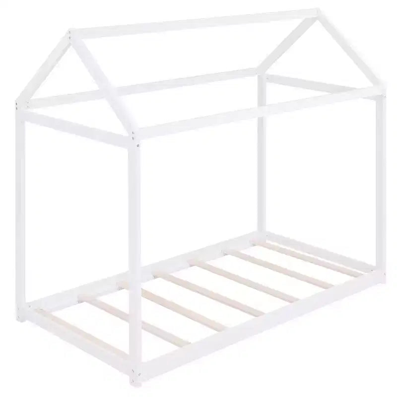 Cadre de lit maison avec toit, lits de sol en bois de taille double, cadres de lit amusants de maison de jeu, pour enfants filles et garçons