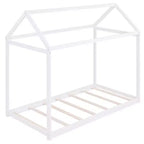 Cadre de lit maison avec toit, lits de sol en bois de taille double, cadres de lit amusants de maison de jeu, pour enfants filles et garçons