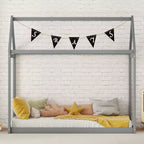 Cadre de lit maison avec toit, lits de sol en bois de taille double, cadres de lit amusants de maison de jeu, pour enfants filles et garçons