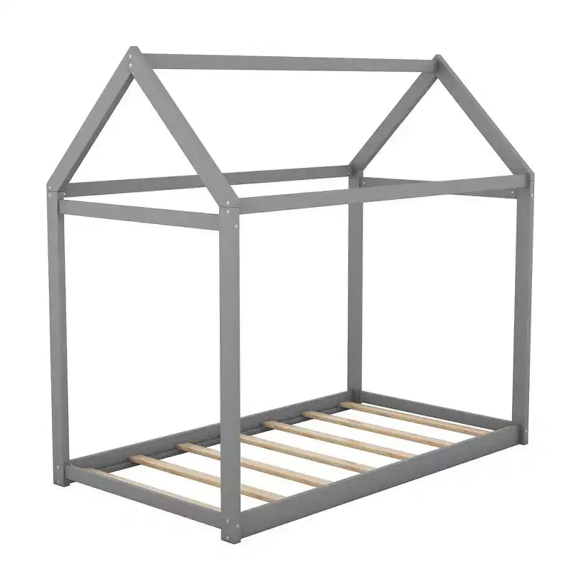 Cadre de lit maison avec toit, lits de sol en bois de taille double, cadres de lit amusants de maison de jeu, pour enfants filles et garçons