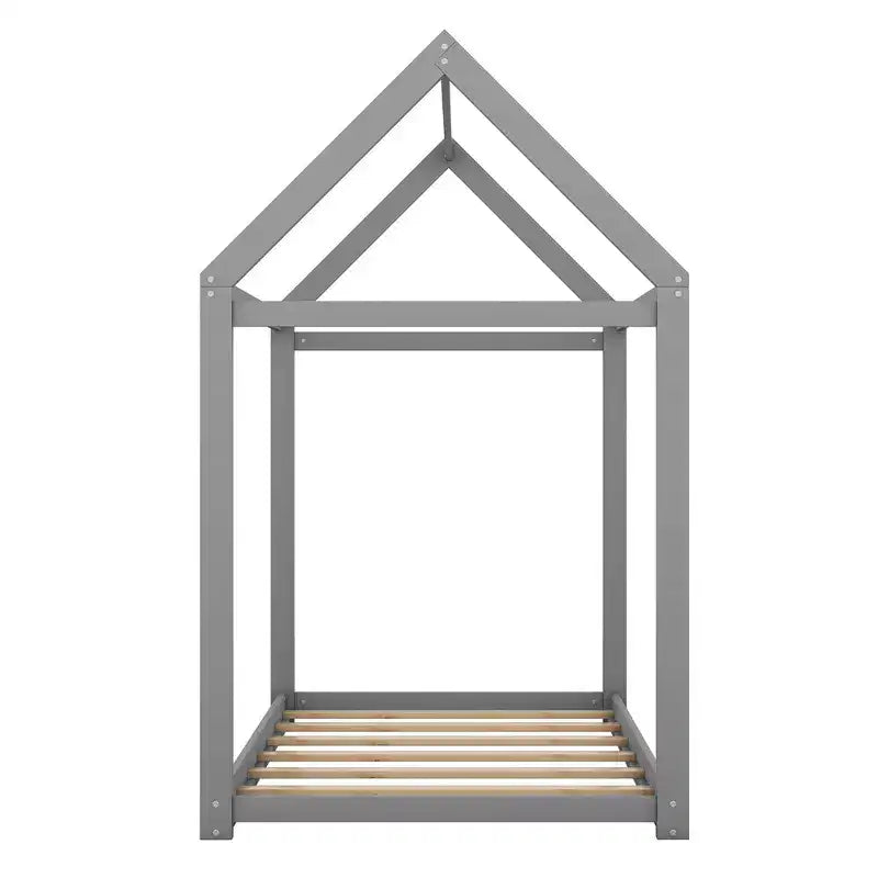 Cadre de lit maison avec toit, lits de sol en bois de taille double, cadres de lit amusants de maison de jeu, pour enfants filles et garçons