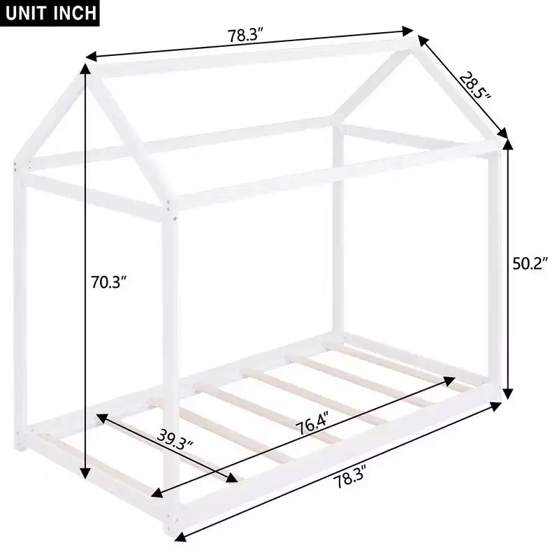 Cadre de lit maison avec toit, lits de sol en bois de taille double, cadres de lit amusants de maison de jeu, pour enfants filles et garçons