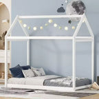 Cadre de lit maison avec toit, lits de sol en bois de taille double, cadres de lit amusants de maison de jeu, pour enfants filles et garçons