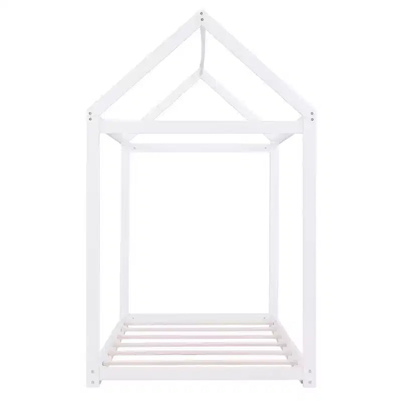 Cadre de lit maison avec toit, lits de sol en bois de taille double, cadres de lit amusants de maison de jeu, pour enfants filles et garçons