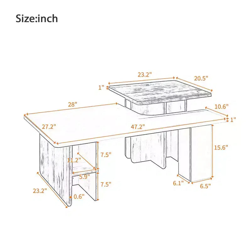Table basse gigogne TUYOHW pour salon, table d'appoint de style rustique, table basse en bois avec rangement, capacité de 45 kg (milieu)/18 kg (bord)