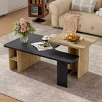 Table basse gigogne TUYOHW pour salon, table d'appoint de style rustique, table basse en bois avec rangement, capacité de 45 kg (milieu)/18 kg (bord)