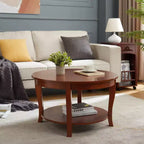 TUYOHW Table basse orientale élégante, Table basse à 2 niveaux pour salon, Table d'appoint ronde avec étagère ouverte, Table basse de rangement pour la décoration intérieure