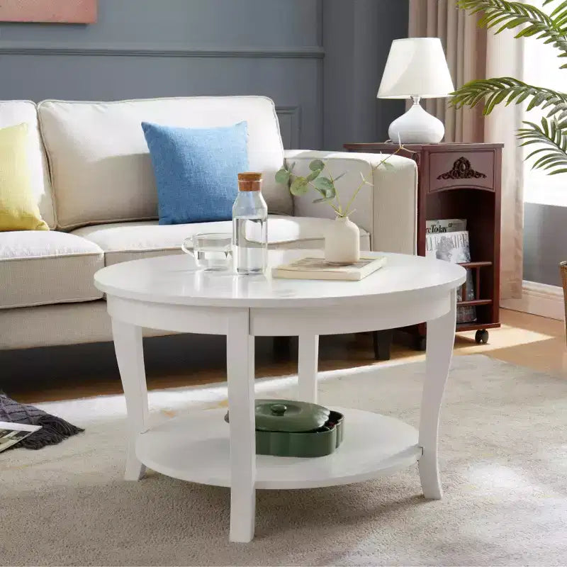 TUYOHW Table basse orientale élégante, Table basse à 2 niveaux pour salon, Table d'appoint ronde avec étagère ouverte, Table basse de rangement pour la décoration intérieure
