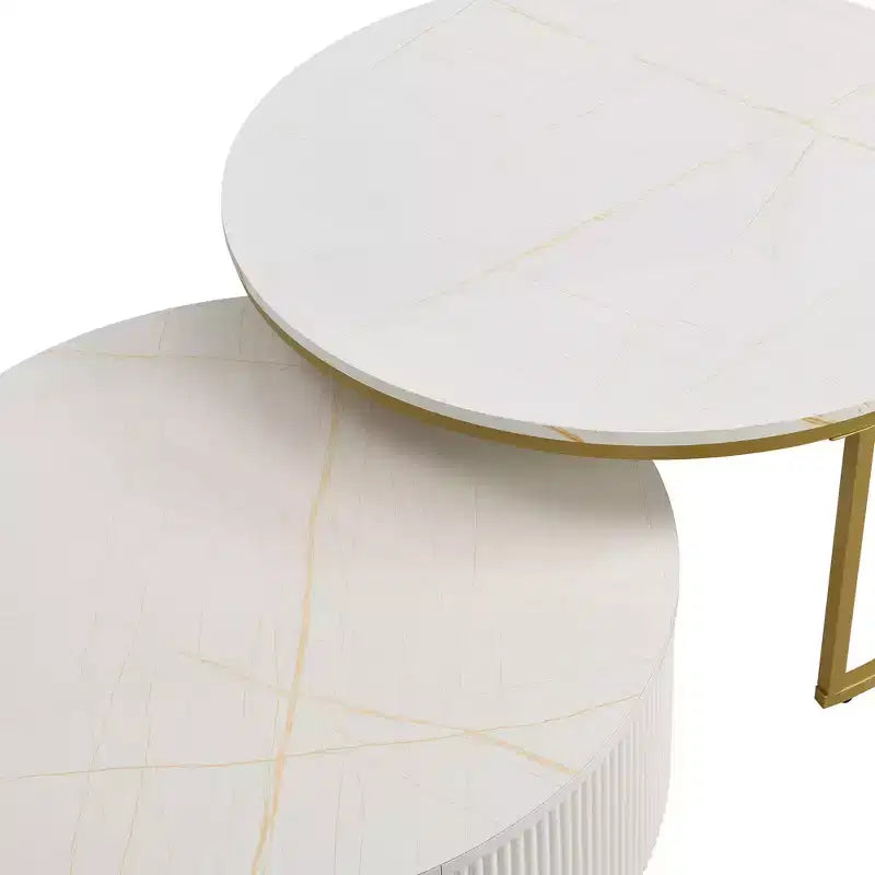 Table basse gigogne moderne TUYOHW, table cannelée 31,5/27,6 avec tiroir, table d'appoint pour salon, plateau en MDF robuste et base en métal, capacité de 36 kg