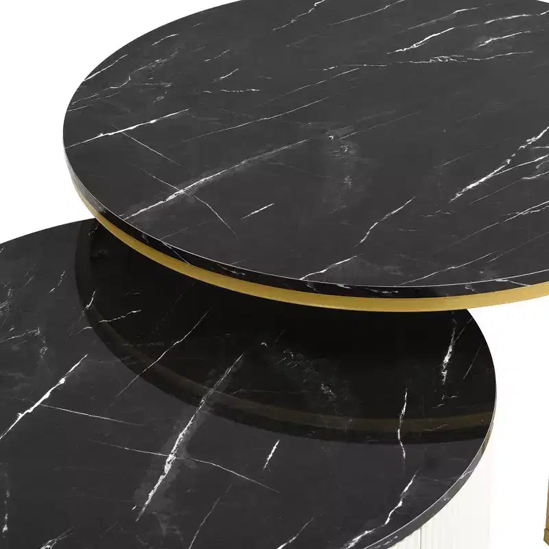 Table basse gigogne moderne TUYOHW, table cannelée 31,5/27,6 avec tiroir, table d'appoint pour salon, plateau en MDF robuste et base en métal, capacité de 36 kg