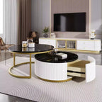 Table basse gigogne moderne TUYOHW, table cannelée 31,5/27,6 avec tiroir, table d'appoint pour salon, plateau en MDF robuste et base en métal, capacité de 36 kg