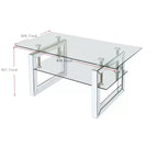 Table basse à 2 niveaux TUYOHW 39.4 avec plateau en verre trempé transparent, table basse industrielle avec pieds en métal, table d'appoint pour salon