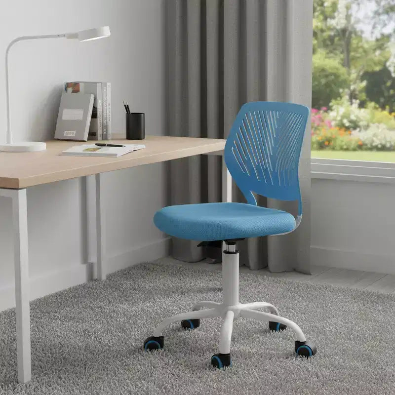Chaise de bureau pivotante à roulettes, réglable en hauteur, HomeRoots bleu et blanc