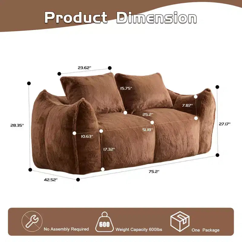 Pouf géant Okak avec 2 oreillers, pouf avec mousse à mémoire de forme pour 2, chaise longue de sol pour le salon