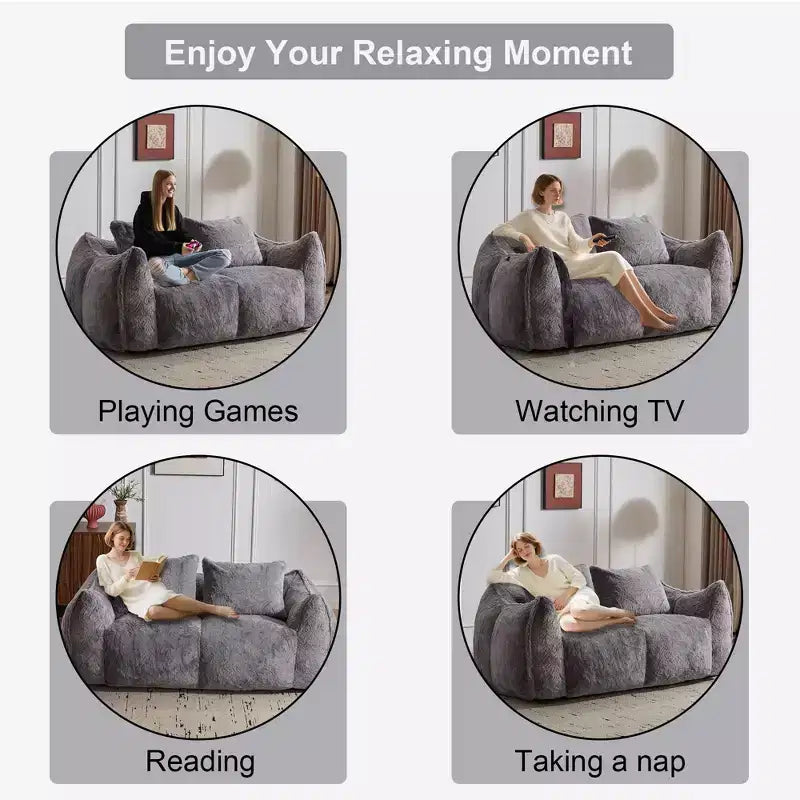 Pouf géant Okak avec 2 oreillers, pouf avec mousse à mémoire de forme pour 2, chaise longue de sol pour le salon