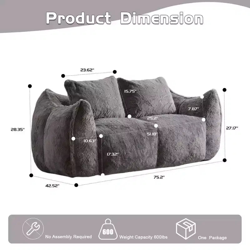 Pouf géant Okak avec 2 oreillers, pouf avec mousse à mémoire de forme pour 2, chaise longue de sol pour le salon