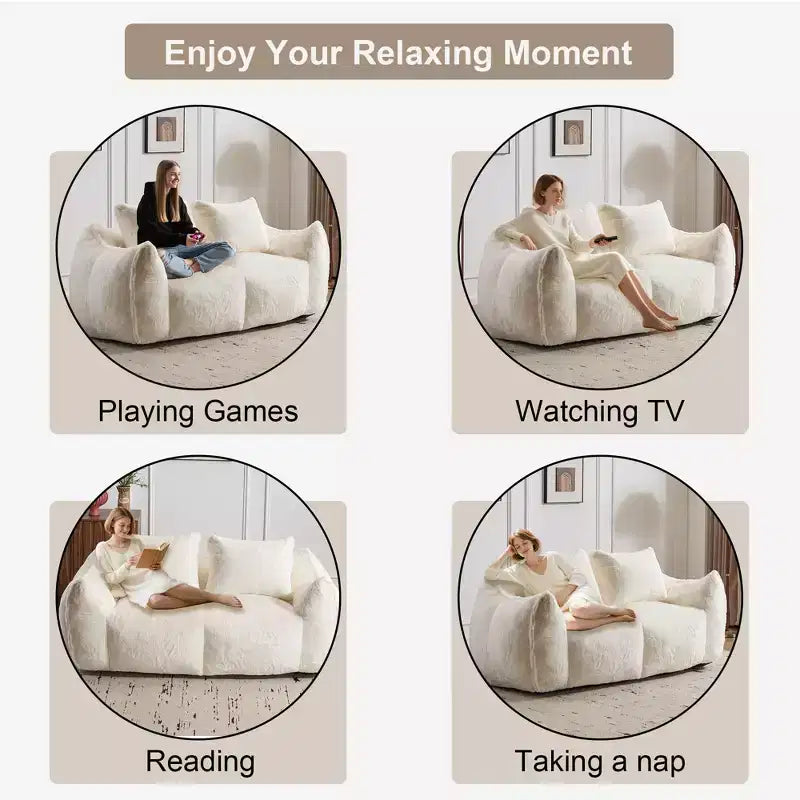 Pouf géant Okak avec 2 oreillers, pouf avec mousse à mémoire de forme pour 2, chaise longue de sol pour le salon