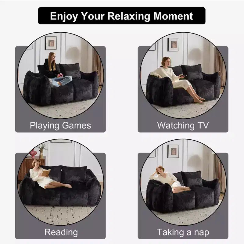 Pouf géant Okak avec 2 oreillers, pouf avec mousse à mémoire de forme pour 2, chaise longue de sol pour le salon