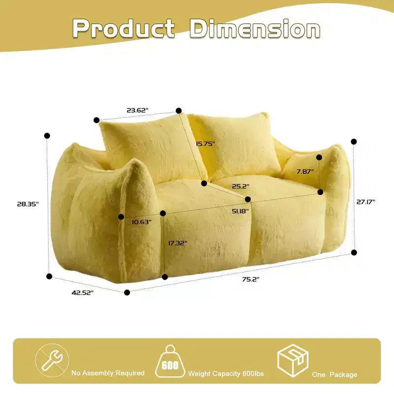 Pouf géant Okak avec 2 oreillers, pouf avec mousse à mémoire de forme pour 2, chaise longue de sol pour le salon