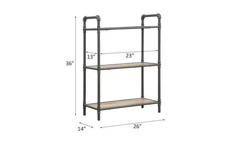 Étagères rectangulaires TUYOHW, étagère de rangement ouverte avec tube en acier rond, bibliothèques pour salon, bureau, gris + chêne