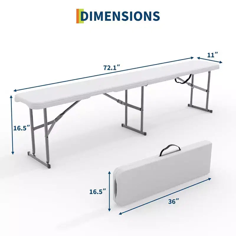 Banc pliant portable de 1,8 m, lot de 2 bancs portables en plastique, banc d'extérieur robuste avec poignée de transport, banc pliable pour le camping, le sport