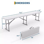 Banc pliant portable de 1,8 m, lot de 2 bancs portables en plastique, banc d'extérieur robuste avec poignée de transport, banc pliable pour le camping, le sport