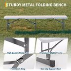 Banc pliant portable de 1,8 m, lot de 2 bancs portables en plastique, banc d'extérieur robuste avec poignée de transport, banc pliable pour le camping, le sport