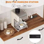 Placard de cuisine Acekool White 71 avec station de recharge, tiroir et étagères réglables, meuble de rangement de style ferme pour salle à manger ou salon