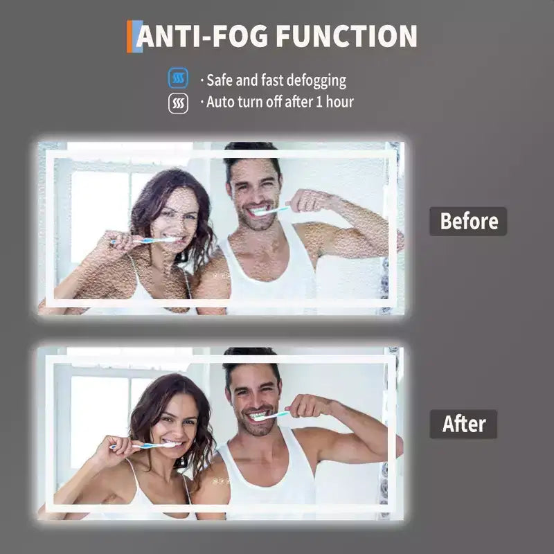 Miroir de salle de bain avec éclairage, Intensité variable, Anti-buée, Rétroéclairé + Éclairage frontal, Miroir de courtoisie lumineux pour salle de bain, Fonction mémoire, Antidéflagrant